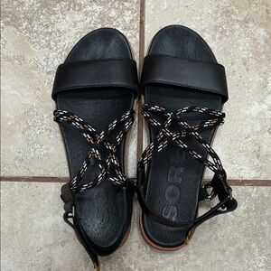 Sorel Black and White Crisscross Sandals